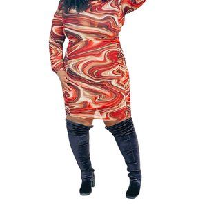 Plus  Size Coffee Marble Shirred Bodycon Dress